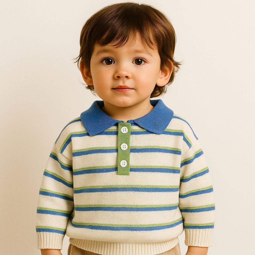 Gebreide streepjes trui met kraag