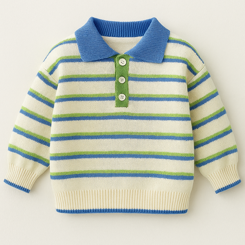 Gebreide streepjes trui met kraag