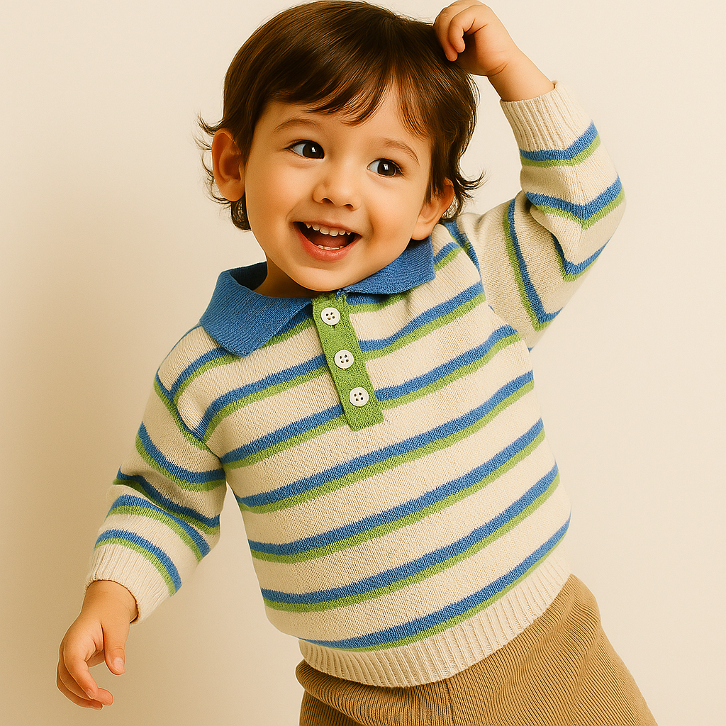 Gebreide streepjes trui met kraag