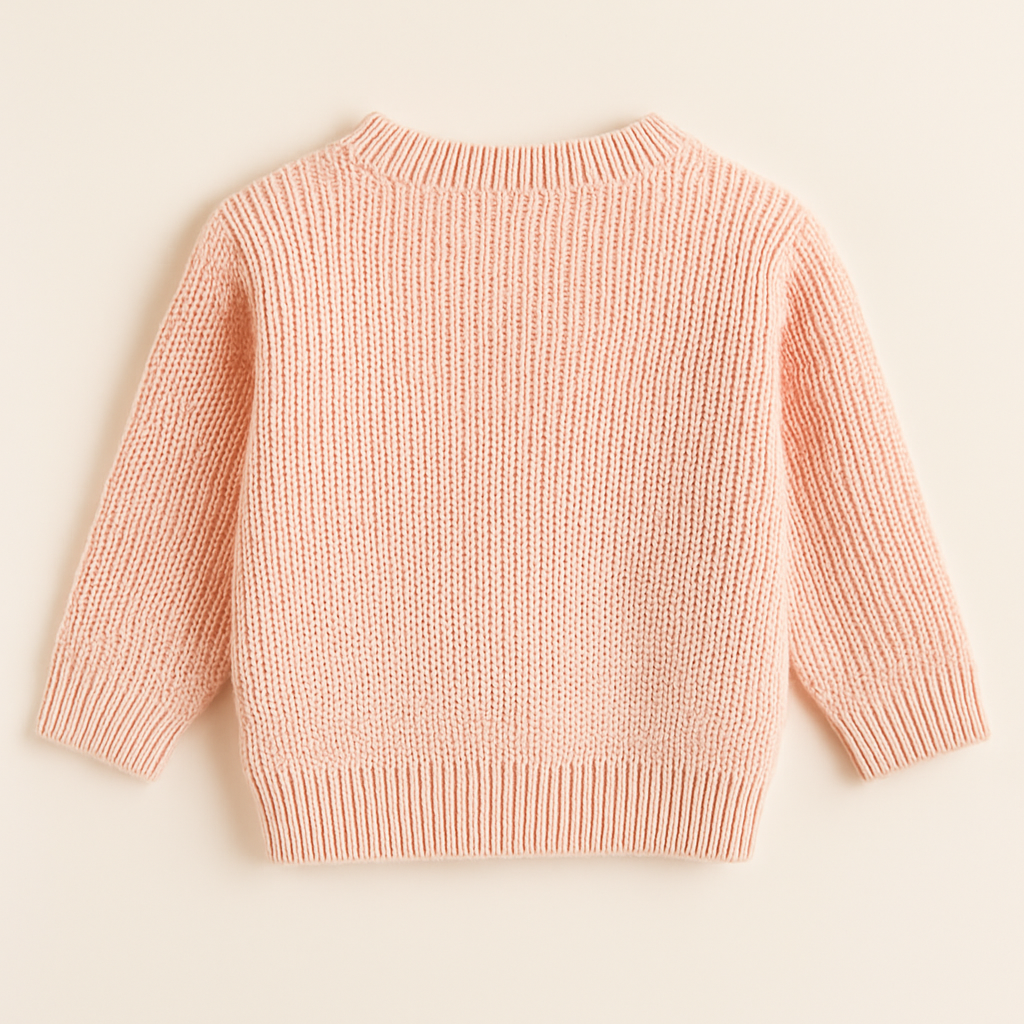 Gebeide trui met geborduurde aarbeiden